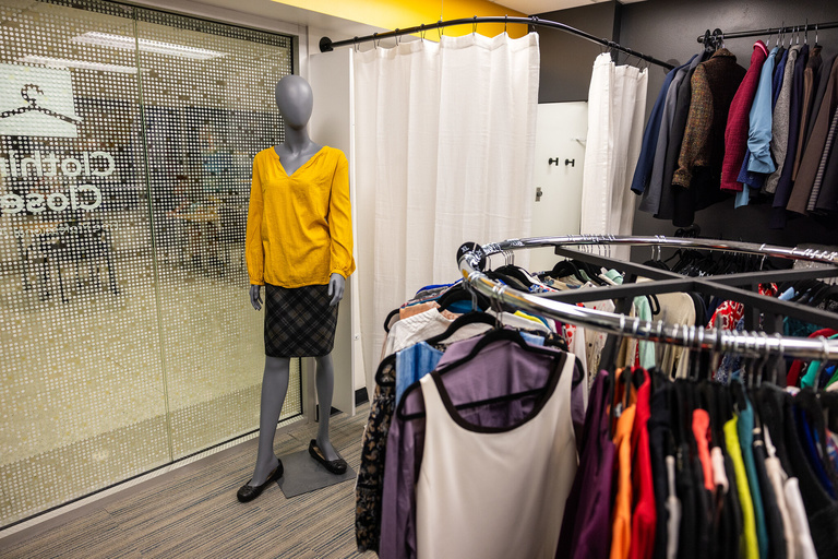 clothing dress room with mannequin